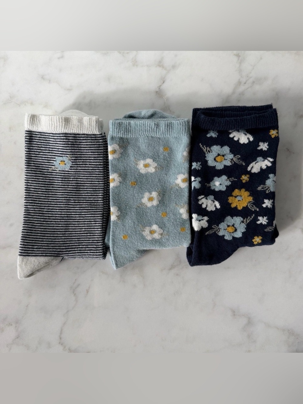 NWOT Waitrose & Partners Navy Ditsy & Stripe Ankle High Socks, 3 pack